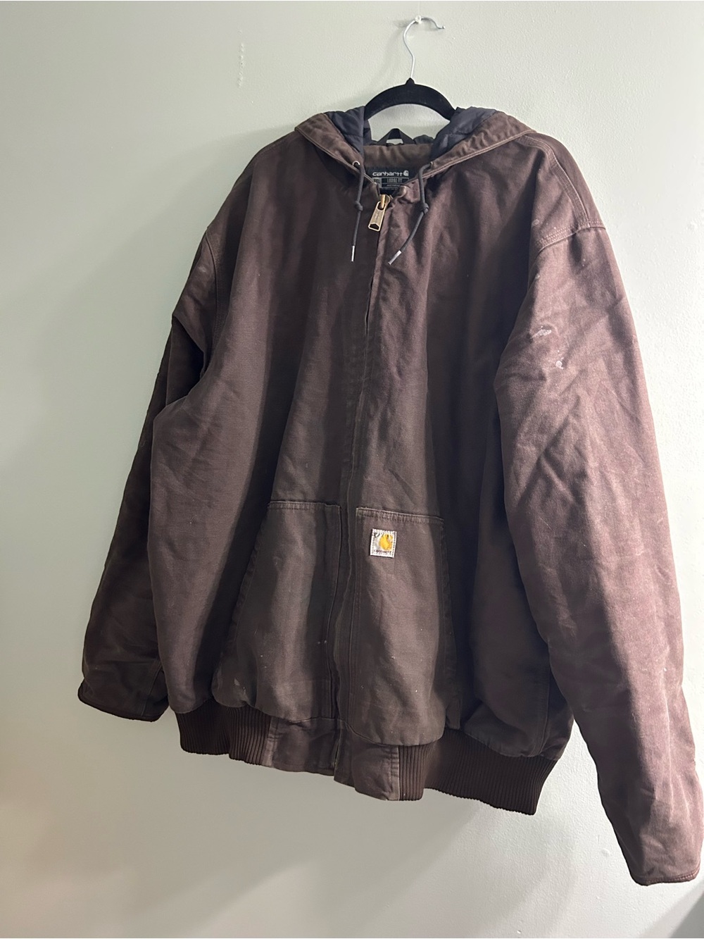Vintage Carhartt men’s loose fit brown insulated chore work coat jacket hooded - Picture 1 of 11